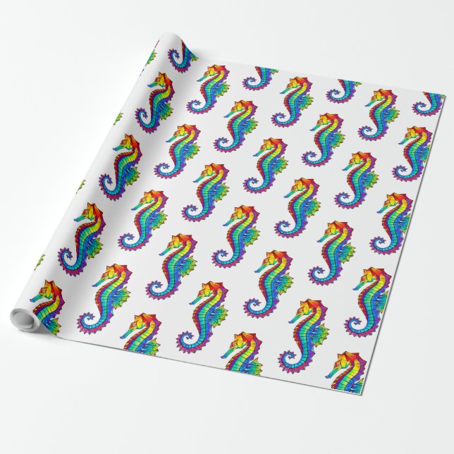 Papel De Regalo Hipoahoría marino poligonal arcoiris (Desenrollado)