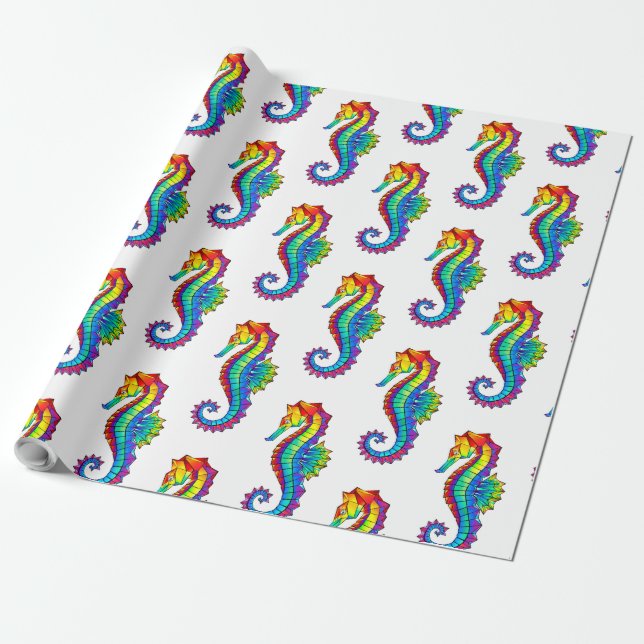 Papel De Regalo Hipoahoría marino poligonal arcoiris (Desenrollado)