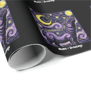Papel De Regalo Hipopótamo Artístico Girando Cielo Nocturno Estrel