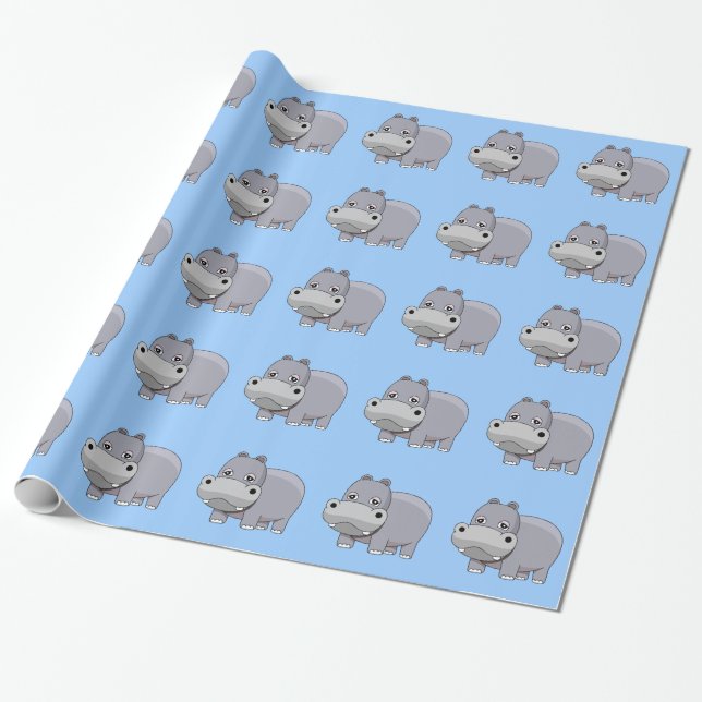 Papel De Regalo Hipopótamo Bebé Adorable (Desenrollado)