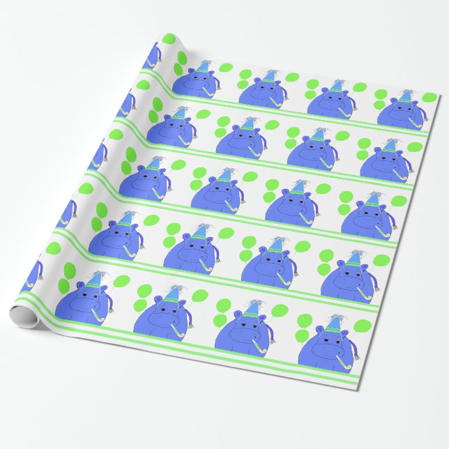 Papel De Regalo Hipopótamo con globos (Desenrollado)