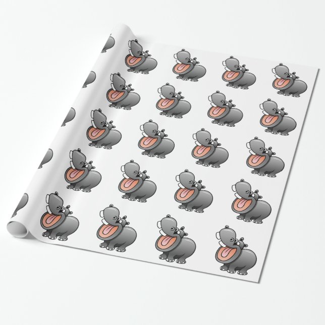 Papel De Regalo Hipopótamo del dibujo animado (Desenrollado)