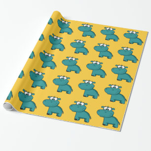 Papel De Regalo Hipopótamo feliz azul