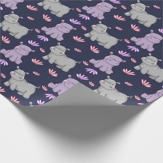 Papel De Regalo Hipótamos y flores felices (Esquina)