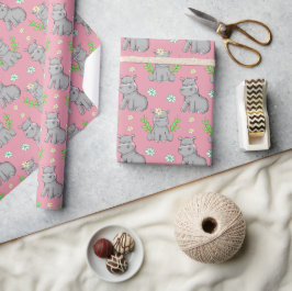 Papel De Regalo Hipótamos y flores felices