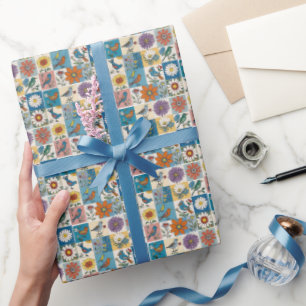Papel De Regalo Hippie Folk Arte Floral Patchwork with Birds