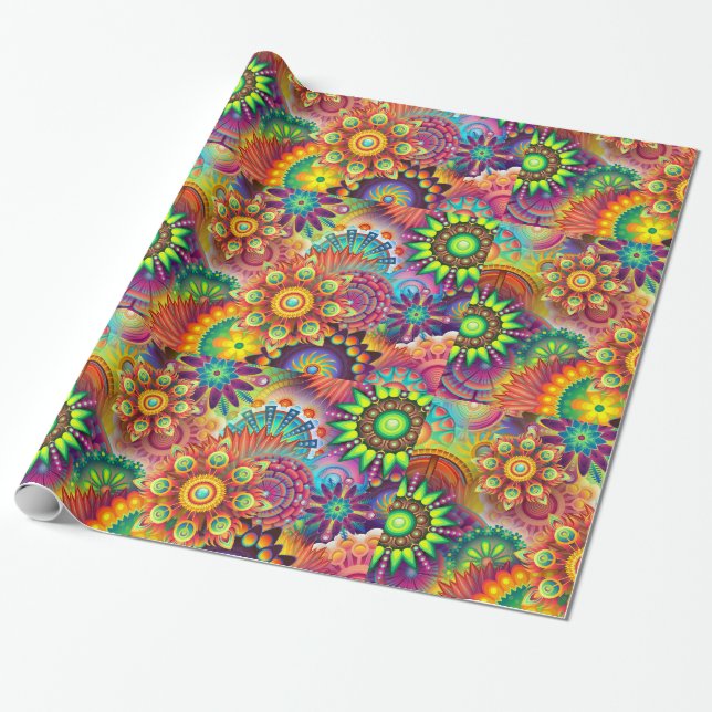 Papel De Regalo Hippie Groovy Techno Psychedelic Thunder_Cove (Desenrollado)