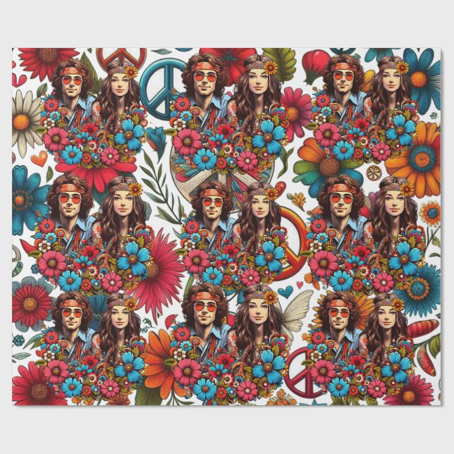 Papel De Regalo Hippie Pareja de Hippie de los años 1960 (Superficie plana)