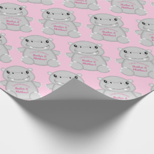 Papel De Regalo Hippo Baby Shower Pink