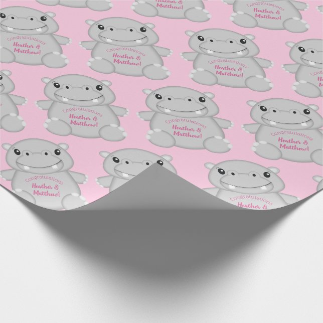 Papel De Regalo Hippo Baby Shower Pink (Esquina)