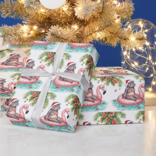Papel De Regalo Hippo con Bikini en la fiesta de piscina de Navida
