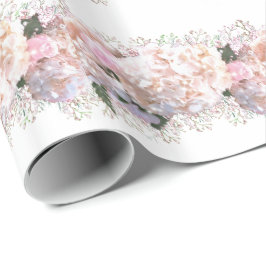 Papel De Regalo Hirgueras rosadas romanas, flores blancas rosadas