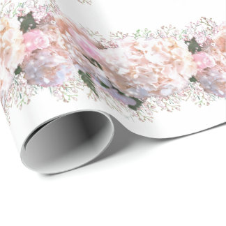 Papel De Regalo Hirgueras rosadas romanas, flores blancas rosadas