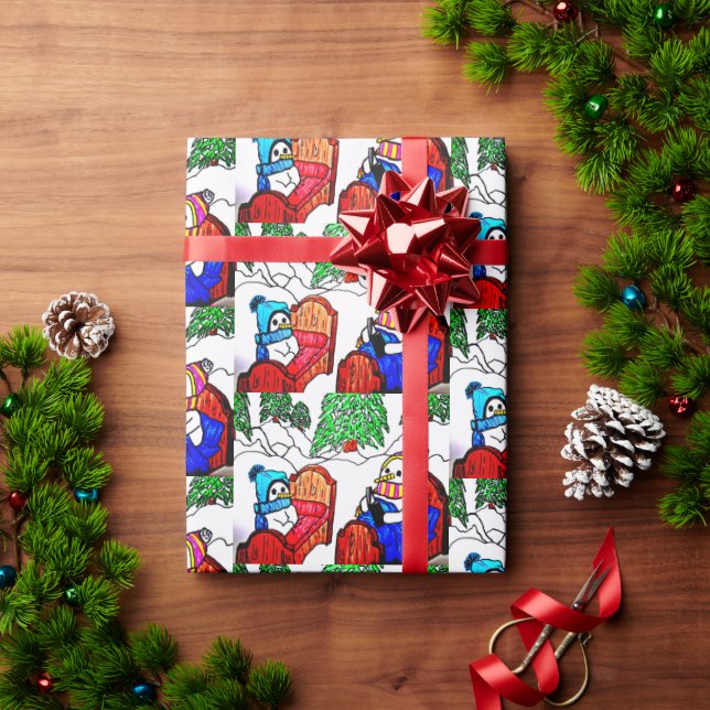 PAPEL DE REGALO HISTORIA DE SNOWMANS BEDTIME (Regalo de vacaciones)