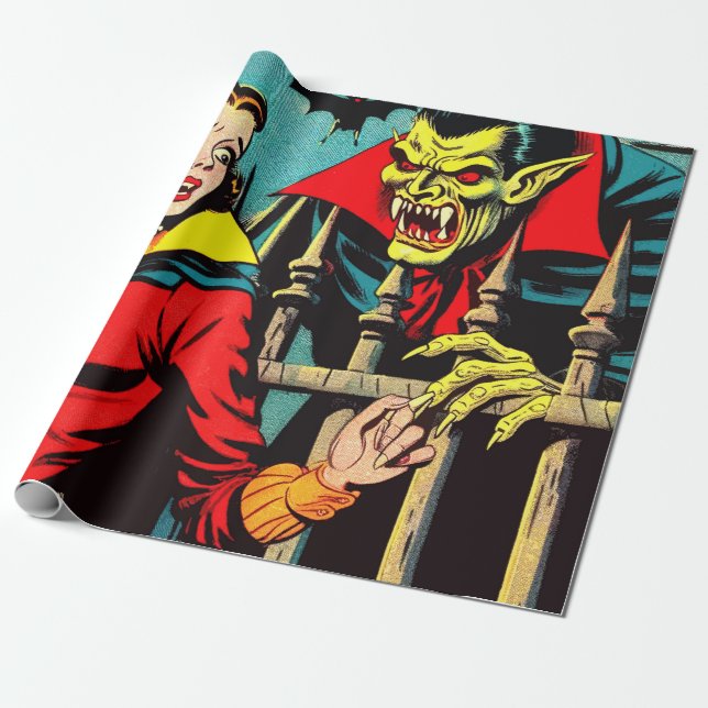 Papel De Regalo Historietas de vampiros de terror retro (Desenrollado)