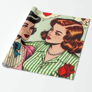 Papel De Regalo Historietas románticas de los Chicas retro cute