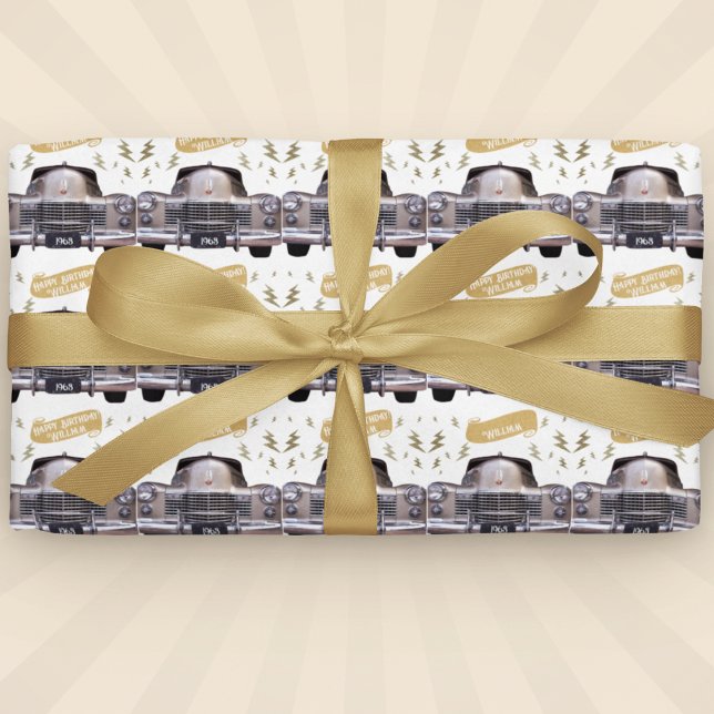 Papel De Regalo Hito de cumpleaños Cadillac de los años 1940 perso (1940s Cadillac Milestone Wrapping Paper: Nostalgic elegance for car enthusiasts! )