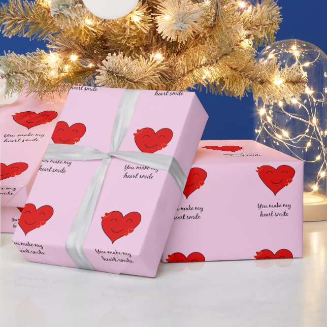 Papel De Regalo Hizo que mi corazón sonriera rosa romántico (Vacaciones)