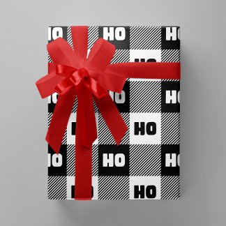 Papel De Regalo Ho Ho Ho Black White Chic Christmas Buffalo Plaid