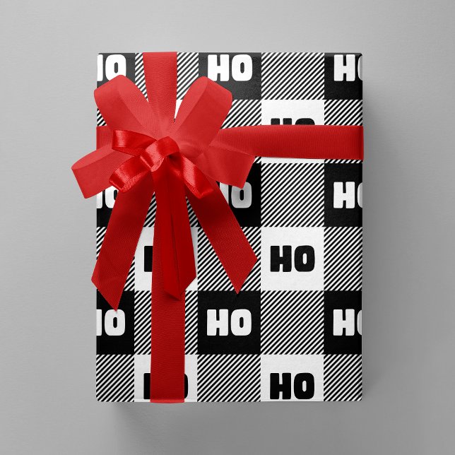 Papel De Regalo Ho Ho Ho Black White Chic Christmas Buffalo Plaid (Ho Ho Ho Black & White Chic Christmas Buffalo Plaid Wrapping Paper)