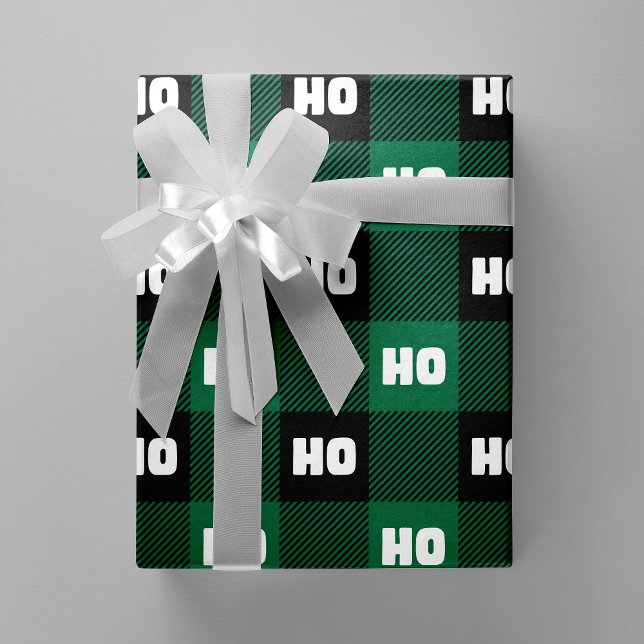 Papel De Regalo Ho Ho Ho Green Black White Christmas Buffalo Plaid (Ho Ho Ho Green Black White Christmas Buffalo Plaid Wrapping Paper)