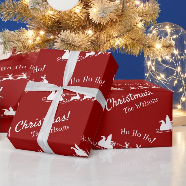 Papel De Regalo Ho Ho Ho Ho Feliz Navidad con Santa, Rojo (Vacaciones)