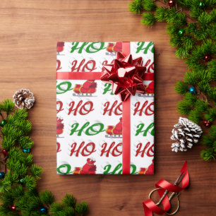 Papel De Regalo Ho Ho Ho Ho Santa Sleigh Navidad guion rojo verde