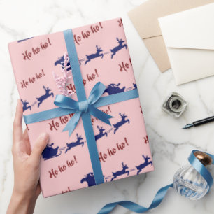 Papel De Regalo Ho Ho Ho Ho Santa Sleigh y los renos rosan sin pro