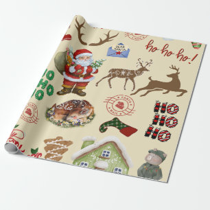 Papel De Regalo Ho ho ho Merry Christmas Santa mail Brown