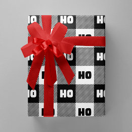 Papel De Regalo Ho Ho Ho Negro Blanco Chic Navidad Plaid Búfalo