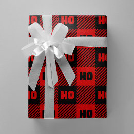 Papel De Regalo Ho Ho Ho Red & Black Chic Christmas Buffalo Plaid