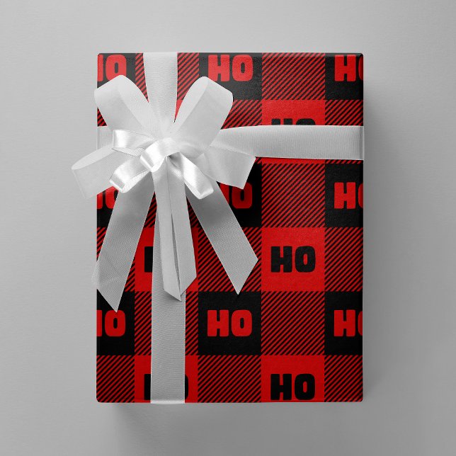 Papel De Regalo Ho Ho Ho Red & Black Chic Christmas Buffalo Plaid (Ho Ho Ho Red & Black Chic Christmas Buffalo Plaid Wrapping Paper)