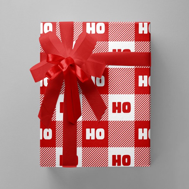 Papel De Regalo Ho Ho Ho Red & White Chic Christmas Buffalo Plaid (Ho Ho Ho Red & White Chic Christmas Buffalo Plaid Wrapping Paper)