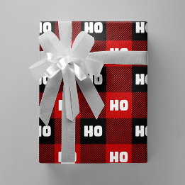 Papel De Regalo Ho Ho Ho Rojo Negro Blanco Navidad Plaid