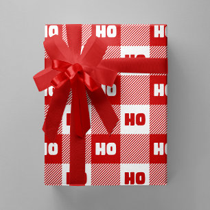 Papel De Regalo Ho Ho Ho Rojo y Blanco Chic Navidad Búfalo Plaid