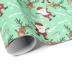 Papel De Regalo Ho Ho Ho Santa Claus Patrón de canes de reno