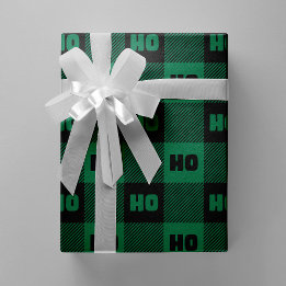 Papel De Regalo Ho Ho Ho Verde Negro Plaid Navideño Chic