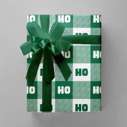 Papel De Regalo Ho Ho Ho Verde Plaid Búfalo Blanco Chic Navidad