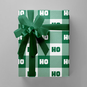 Papel De Regalo Ho Ho Ho Verde Plaid Búfalo Blanco Chic Navidad