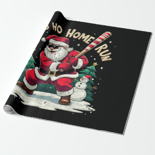 Papel De Regalo Ho Ho Home Run Santa Vintage Jugando Béisbol