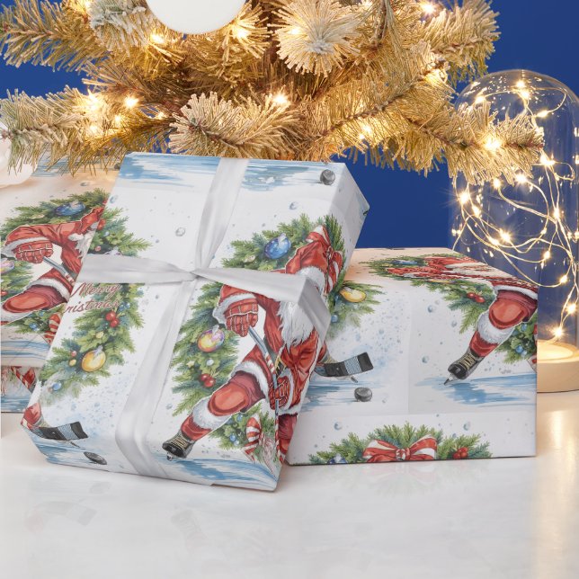 Papel De Regalo  Hockey Christmas with Santa Claus (Vacaciones)