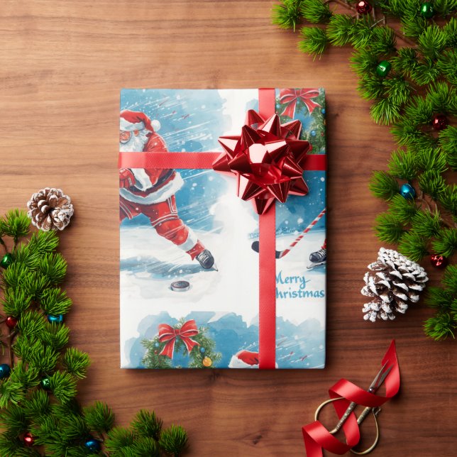 Papel De Regalo  Hockey Christmas with Santa Claus (Regalo de vacaciones)