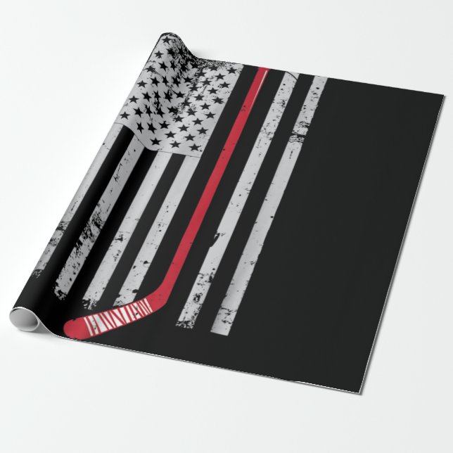 Papel De Regalo Hockey Red Stick Bandera Americana Hockey Hockey H (Desenrollado)