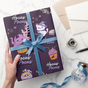 Papel De Regalo Hocus violeta oscuro Pocus lindo Gato Bruja Hallow