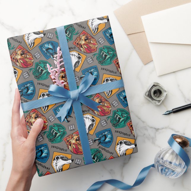 Papel De Regalo HOGWARTS™ Houses Crosshatched Pattern (Regalar)