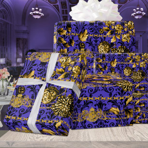 Papel De Regalo Hoja de Acanthus de Oro Negro Caña Oro Floral Púrp
