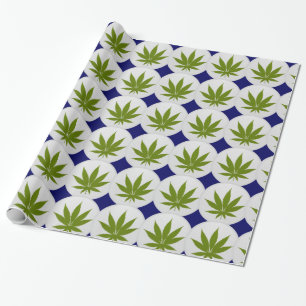 Papel De Regalo Hoja de maleza sobre diamantes azules blancos y me