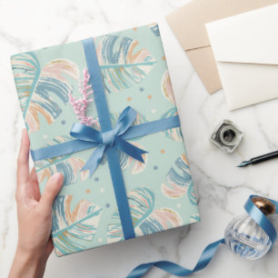 Papel De Regalo Hoja de Monstera - Turquesa, Verde, Coral, Mostaza