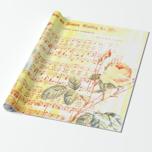 Papel De Regalo Hoja de Música Rosa Vintage Antiguo Elegante