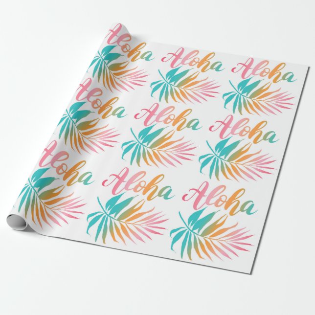 Papel De Regalo Hoja de Palm Aloha Tropical Hawaiana (Desenrollado)